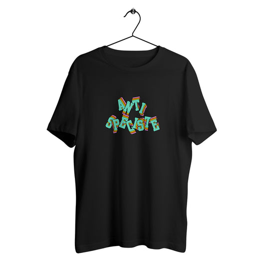 T-shirt en coton bio avec typographie 3D Antispéciste, design coloré
