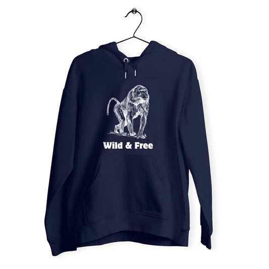 sweat à capuche wild and free singe vegan éthique